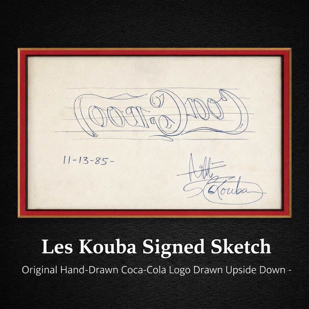 Les Kouba Signed 1985 Coca-Cola Sketch – Upside Down Drawing – Framed